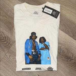 Primitive Cream T-Shirt with Blue Graphic